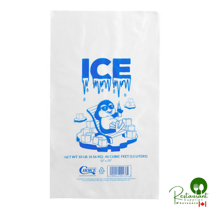 10 lb. Clear Plastic Ice Bag with Ice Print With Prime - 1,000/Case