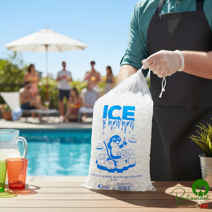 10 lb. Clear Plastic Drawstring Ice Bag with Ice Print By Prime - 500/Case