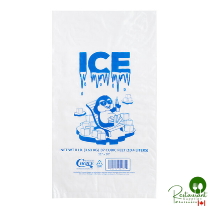 8 lb. Clear Plastic Ice Bag with Ice Print  By Prime- 1,000/Case