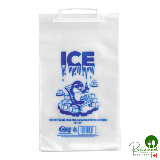 10 lb. Clear Wicketed Ice Bag with Ice Print By Prime - 1,000/Case