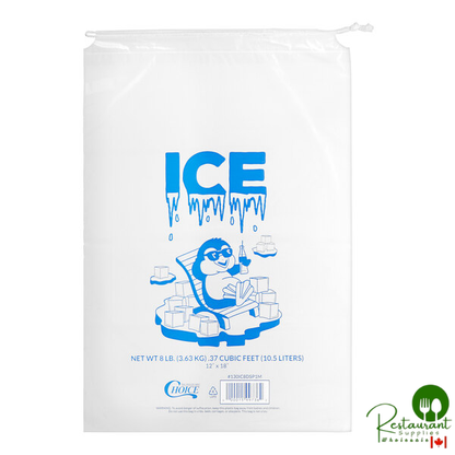8 lb. Clear Plastic Drawstring Ice Bag with Ice Print By Prime- 500/Case