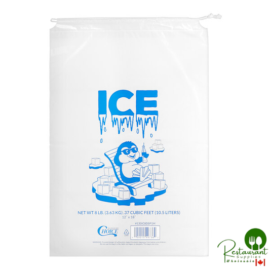 8 lb. Clear Plastic Drawstring Ice Bag with Ice Print By Prime- 500/Case