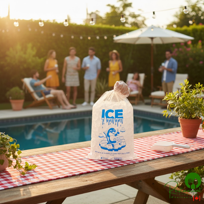 8 lb. Clear Plastic Drawstring Ice Bag with Ice Print By Prime- 500/Case