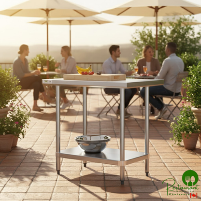 Regency 24" x 36" 18-Gauge 304 Stainless Steel Commercial Work Table with Galvanized Legs and Undershelf