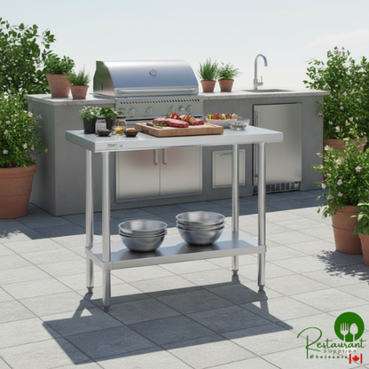 Regency 18" x 36" 18-Gauge 304 Stainless Steel Commercial Work Table with Galvanized Legs and Undershelf