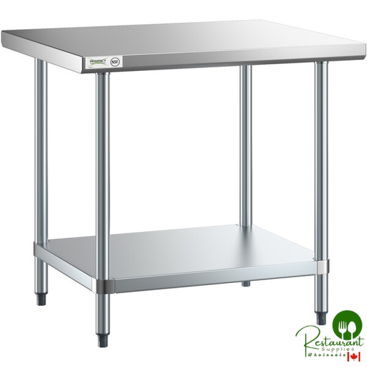 Regency 30" x 36" 18-Gauge 304 Stainless Steel Commercial Work Table with Galvanized Legs and Undershelf