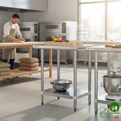 Regency 24" x 30" 18-Gauge 304 Stainless Steel Commercial Work Table with Galvanized Legs and Undershelf