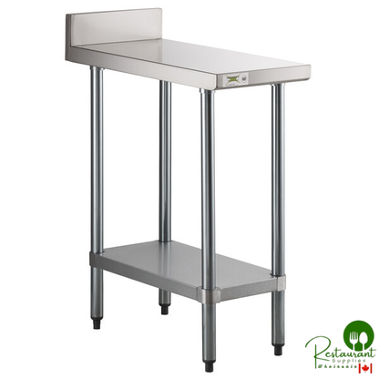 Regency 30" x 15" 18-Gauge 304 Stainless Steel Equipment Filler Table with Backsplash and Galvanized Undershelf