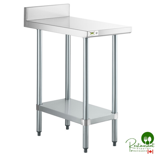 Regency 30" x 18" 18-Gauge 304 Stainless Steel Equipment Filler Table with Backsplash and Galvanized Undershelf