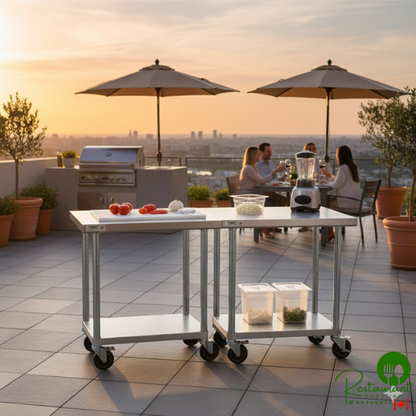 Regency 24" x 30" 18-Gauge 304 Stainless Steel Commercial Work Table with Galvanized Legs, Undershelf, and Casters