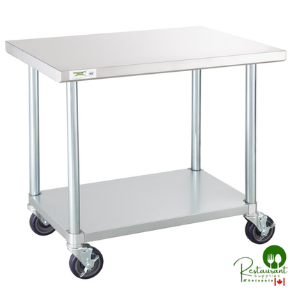 Regency 24" x 36" 18-Gauge 304 Stainless Steel Commercial Work Table with Galvanized Legs, Undershelf, and Casters