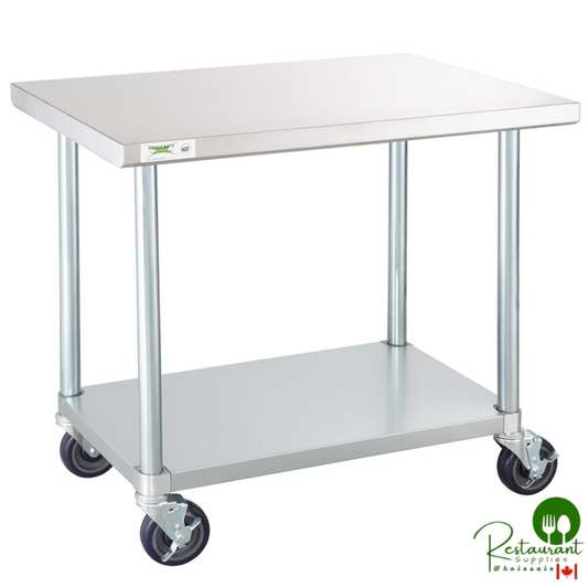 Regency 24" x 36" 18-Gauge 304 Stainless Steel Commercial Work Table with Galvanized Legs, Undershelf, and Casters