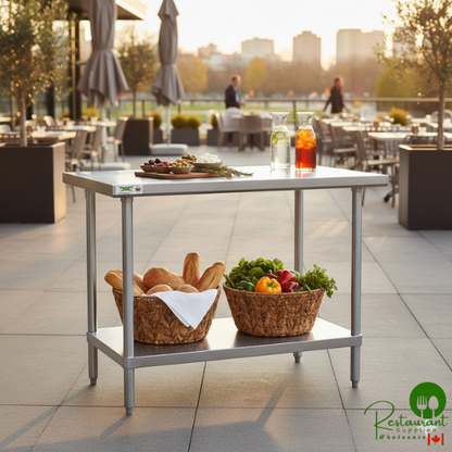 Regency 30" x 30" 18-Gauge 304 Stainless Steel Commercial Work Table with Galvanized Legs and Undershelf