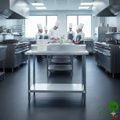 Regency 24" x 18" 18-Gauge 304 Stainless Steel Equipment Filler Table with Backsplash and Galvanized Undershelf