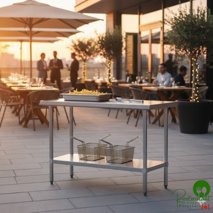 Regency 24" x 30" 18-Gauge 304 Stainless Steel Commercial Work Table with 4" Backsplash and Galvanized Undershelf