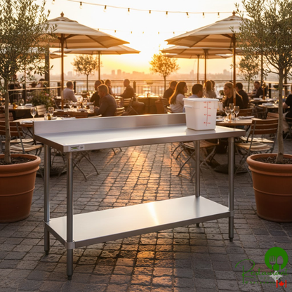Regency 36" x 18" 18-Gauge 304 Stainless Steel Equipment Filler Table with Backsplash and Galvanized Undershelf