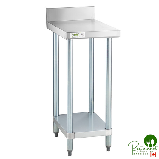 Regency 24" x 15" 18-Gauge 304 Stainless Steel Equipment Filler Table with Backsplash and Galvanized Undershelf