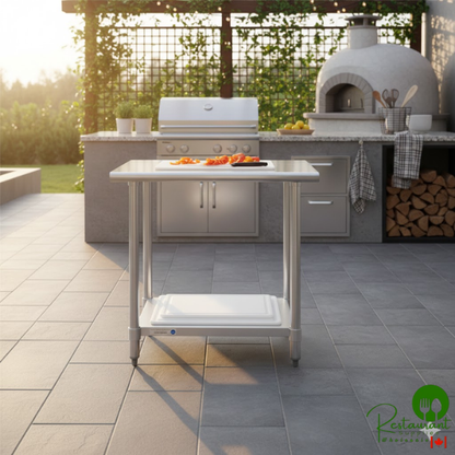 Steelton 24" x 30" 18 Gauge 430 Stainless Steel Work Table with Undershelf and 2" Rear Upturn