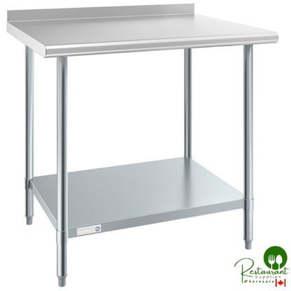 Steelton 30" x 36" 18 Gauge 430 Stainless Steel Work Table with Undershelf and 2" Rear Upturn