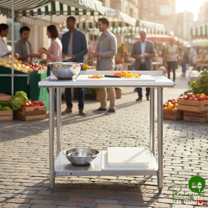 Steelton 30" x 36" 18 Gauge 430 Stainless Steel Work Table with Undershelf and 2" Rear Upturn