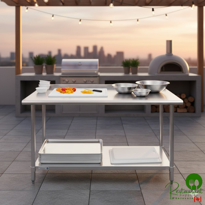 Steelton 30" x 60" 18 Gauge 430 Stainless Steel Work Table with Undershelf and 2" Rear Upturn