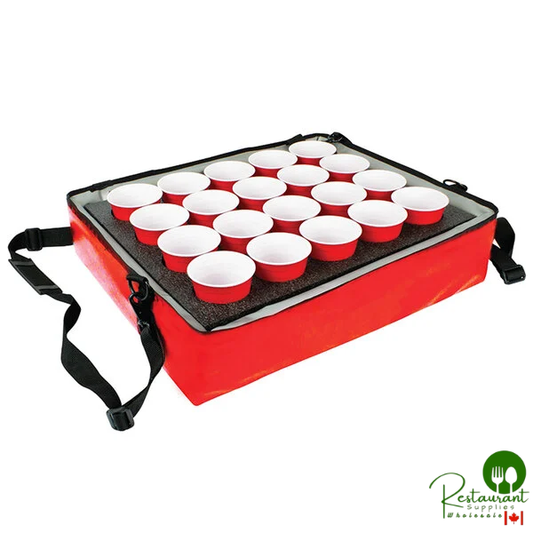 Sterno 70544 Red Stadium Insulated Drink Carrier with 20 Hole Insert, 24" x 20" x 6" - Holds (20) Cups