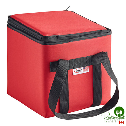 Sterno 7053Sterno Customizable 11 1/2" x 11 1/2" x 12" Large Red Nylon Insulated Delivery Food Carrier 91627-3000002 Delivery Deluxe Black 2XL Insulated Food Carrier, 22" x 13" x 17 3/4"- Holds (10) 9" x 9" x 3" Meal Containers