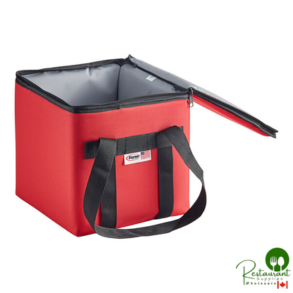 Sterno 7053Sterno Customizable 11 1/2" x 11 1/2" x 12" Large Red Nylon Insulated Delivery Food Carrier 91627-3000002 Delivery Deluxe Black 2XL Insulated Food Carrier, 22" x 13" x 17 3/4"- Holds (10) 9" x 9" x 3" Meal Containers