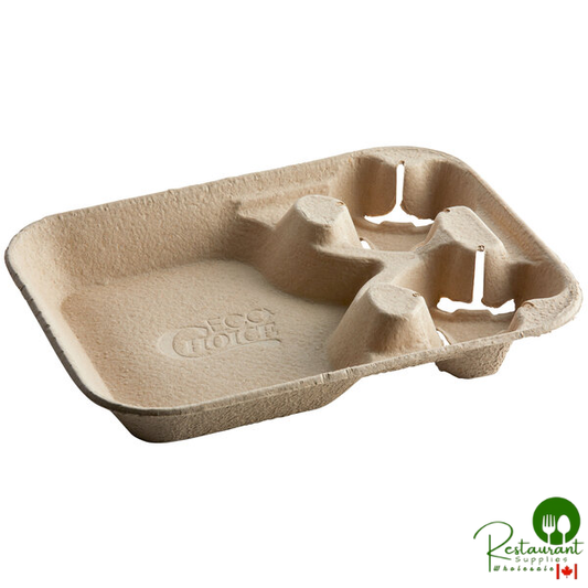 Molded Fiber / Pulp 24-44 oz. 2-Cup Carrier with Large Tray By Prime - 100/Case