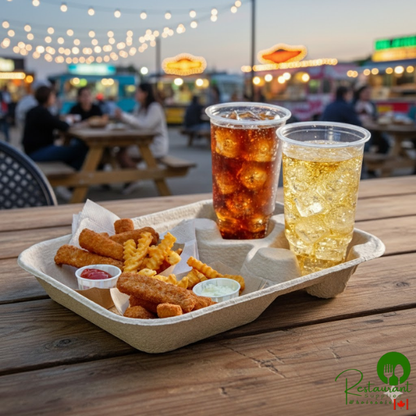 Molded Fiber / Pulp 24-44 oz. 2-Cup Carrier with Large Tray By Prime - 100/Case