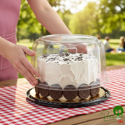 D&W Fine Pack 9" High Dome Cake Display Container with Clear Scalloped Dome Lid - 50/Case