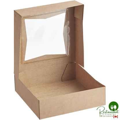 9" x 9" x 2 1/2" Kraft Customizable Auto-Popup Window Pie / Bakery Box By Prime- 200/Case