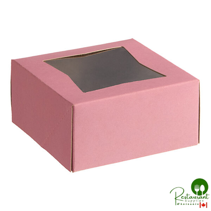 6" x 6" x 3" Pink Auto-Popup Window Pie / Bakery Box By Prime - 200/Case