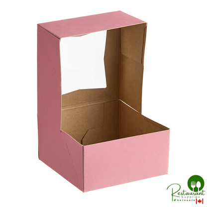 6" x 6" x 3" Pink Auto-Popup Window Pie / Bakery Box By Prime - 200/Case