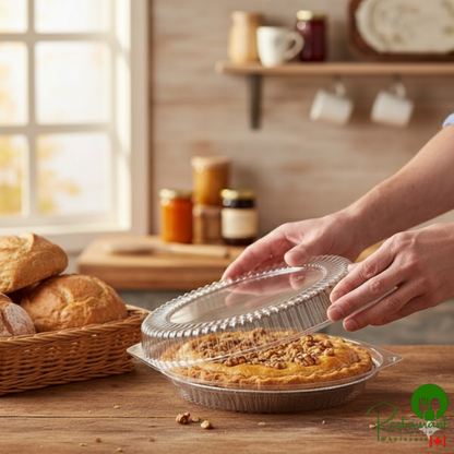 10" Clear Hinged Pie Container with Low Dome Lid By Prime- 100/Case