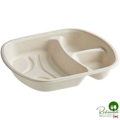 World Centric 9" x 8" 3-Compartment Compostable Fiber Nacho Tray with Leaf Plus - 600/Case