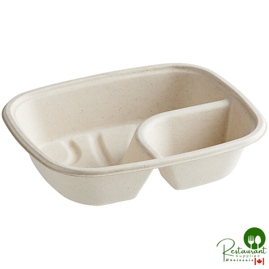 World Centric 7" x 5 1/4" Compostable Fiber 2-Compartment Nacho Tray with Leaf Plus - 600/Case