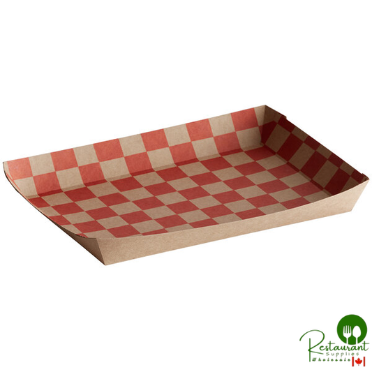10 1/2" x 7 1/2 x 1 1/2" Red Plaid Kraft Lunch Tray - 250/Case