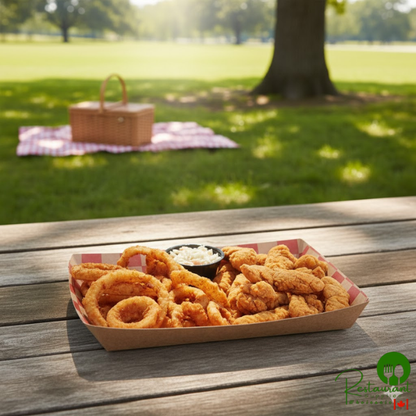 10 1/2" x 7 1/2 x 1 1/2" Red Plaid Kraft Lunch Tray - 250/Case