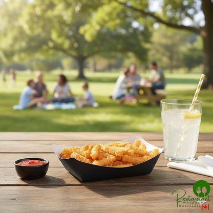 #300 3 lb. Solid Black Paper Food Tray - 500/Case