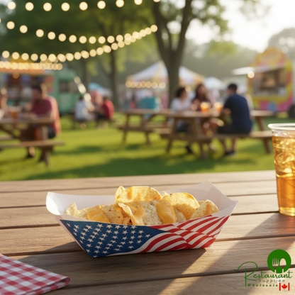 #300 3 lb. USA Flag Paper Food Tray - 500/Case