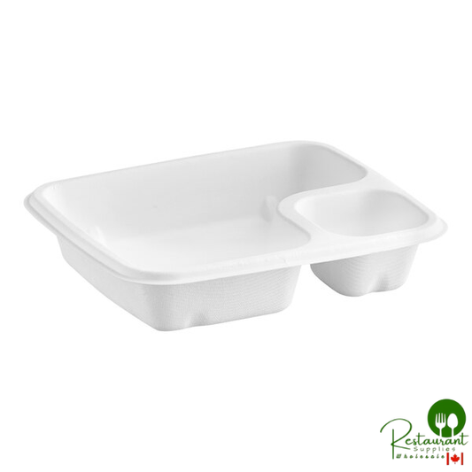 Compostable White 2 Compartment Nacho / Food Tray By Prime - 300/Case