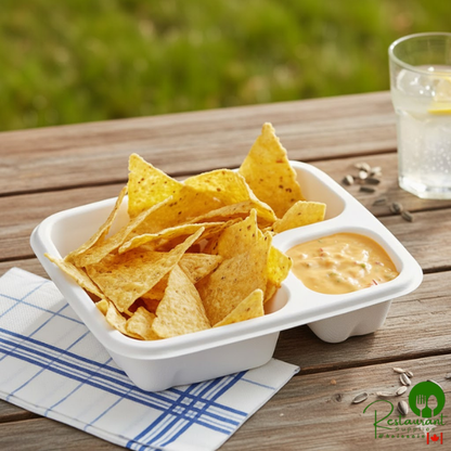 Compostable White 2 Compartment Nacho / Food Tray By Prime - 300/Case