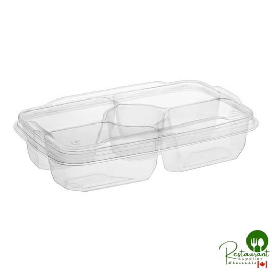 Inline Plastics Essentials 56 oz. Clear PET Plastic 5-Compartment Rectangular Platter with Lid - 125/Case