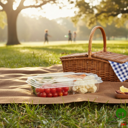 Inline Plastics Essentials 56 oz. Clear PET Plastic 5-Compartment Rectangular Platter with Lid - 125/Case