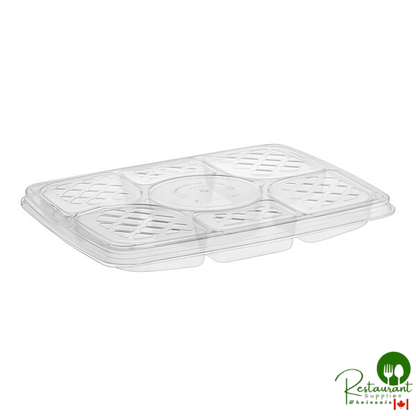 Inline Plastics Essentials 80 oz. Clear PET Plastic 7-Compartment Rectangular Platter with Lid - 60/Case
