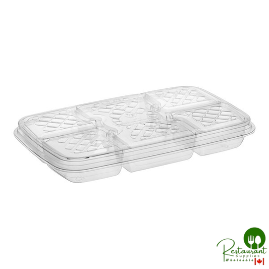 Inline Plastics Essentials 40 oz. Clear PET Plastic 5-Compartment Rectangular Platter with Lid - 125/Case