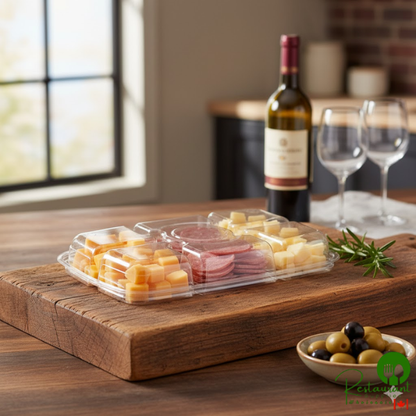 Inline Plastics Essentials 40 oz. Clear PET Plastic 5-Compartment Rectangular Platter with Lid - 125/Case