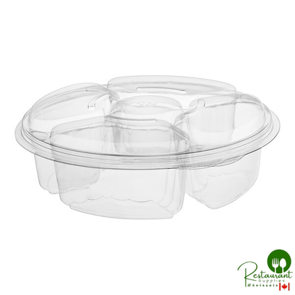 Inline Plastics Essentials 65 oz. Clear PET Plastic 5-Compartment Round Platter with Lid - 100/Case