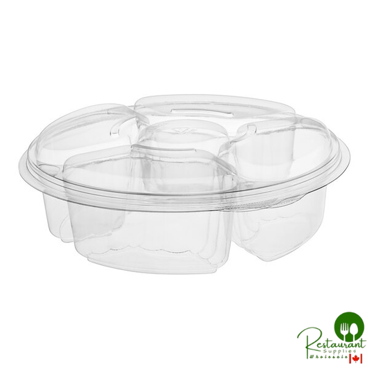 Inline Plastics Essentials 65 oz. Clear PET Plastic 5-Compartment Round Platter with Lid - 100/Case